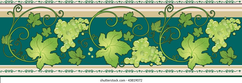 horizontal border with decorative vines and leaves in green coloring