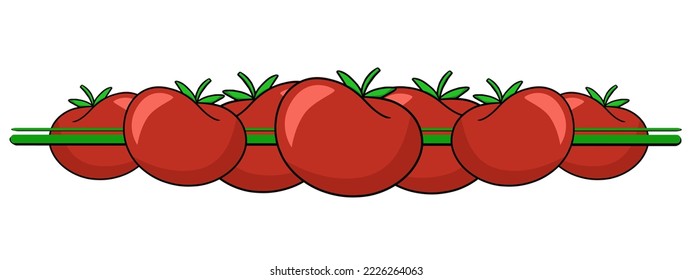 Horizontal border, edge, bright red ripe vegetables tomatoes, vector illustration in cartoon style