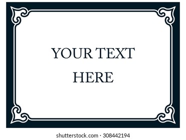 Horizontal border frame deco. Vector art simple line corner signboard