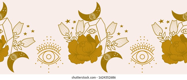 horizontal border with golden moon, diamonds and celestials, perfect to use on the web or in print