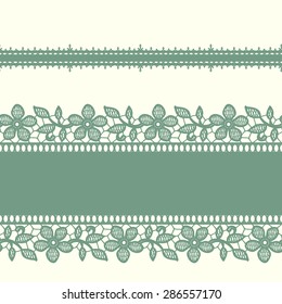 Horizontal Border. Green Lace Seamless Pattern.