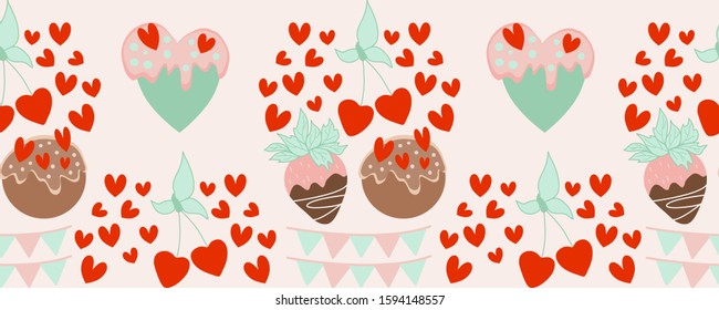 horizontal border with hearts and mint cakes, perfect to use on the web or in print