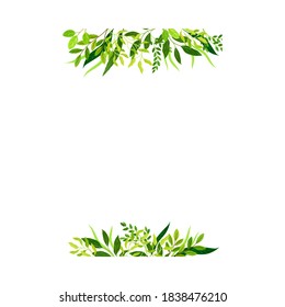 Horizontal Border Lines with Green Leaves or Foliage Vector Illustration