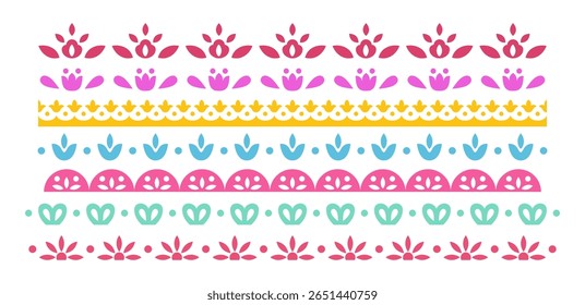 Horizontal border mexican ornament design vector illustration. Decorative hispanic folk divider template.