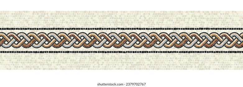 Horizontal border mosaic tiles, vector pattern