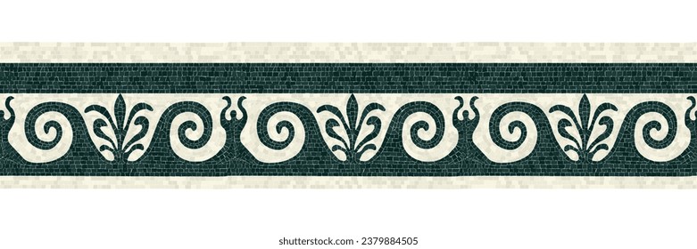 Horizontal border mosaic tiles, vector pattern