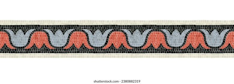 Horizontal border mosaic tiles, vector pattern