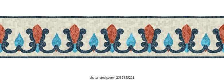 Horizontal border mosaic tiles, vector pattern