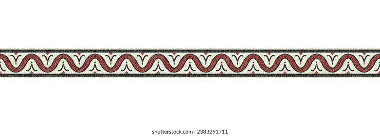 Horizontal border mosaic tiles, vector pattern