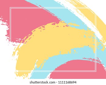 Horizontal border with paint brush strokes background.  Modern design template for card. Vector border rectangular frame with colorful painted ink brushstrokes watercolor texture.