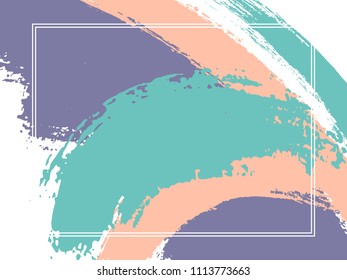 Horizontal border with paint brush strokes background.  Distressed design template for card. Vector border rectangular frame with colorful painted ink brushstrokes backdrop, watercolor texture.