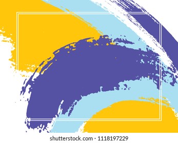 Horizontal border with paint brush strokes background.  Vintage design template for card. Vector border rectangular frame with colorful painted ink brushstrokes backdrop, watercolor texture.