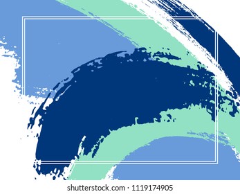 Horizontal border with paint brush strokes background.  Distressed design template for card. Vector border rectangular frame with colorful painted ink brushstrokes watercolor texture.