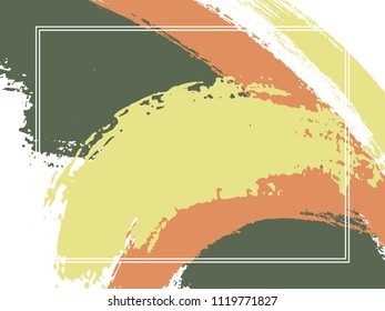 Horizontal border with paint brush strokes background.  Acrylic design template for card. Vector border rectangular frame with colorful painted ink brushstrokes watercolor texture.