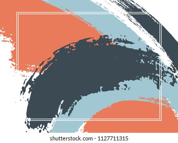 Horizontal border with paint brush strokes background.  Line art design template for card. Vector border rectangular frame with colorful painted ink brushstrokes backdrop, watercolor texture.