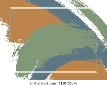Horizontal border with paint brush strokes background.  Modern design template for card. Vector border rectangular frame with colorful painted ink brushstrokes backdrop, watercolor texture.