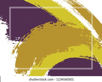 Horizontal border with paint brush strokes background.  Advert design template for card. Vector border rectangular frame with colorful painted ink brushstrokes watercolor texture.