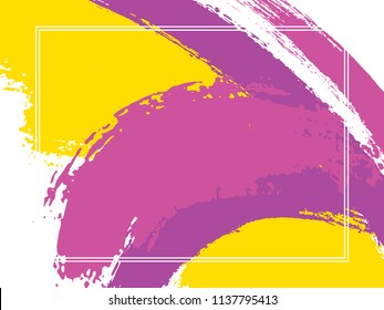 Horizontal border with paint brush strokes background.  Line art design template for card. Vector border rectangular frame with colorful painted ink brushstrokes backdrop, watercolor texture.