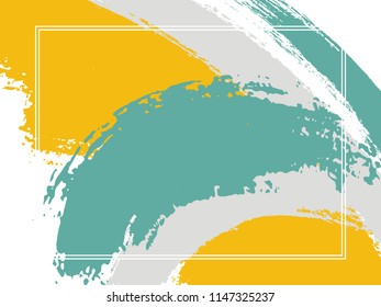 Horizontal border with paint brush strokes background.  Graphic design template for flyer. Vector border rectangular frame with colorful painted ink brushstrokes watercolor texture.