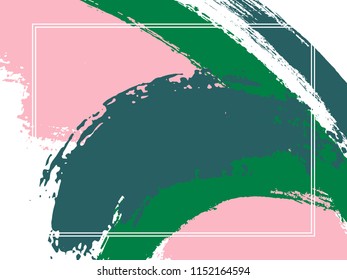 Horizontal border with paint brush strokes background.  Textured design template for card. Vector border rectangular frame with colorful painted ink brushstrokes backdrop, watercolor texture.