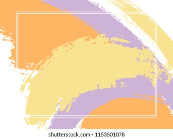 Horizontal border with paint brush strokes background.  Distressed design template for card. Vector border rectangular frame with colorful painted ink brushstrokes backdrop, watercolor texture.