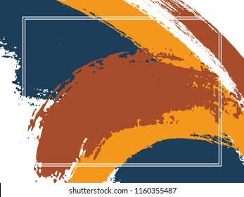 Horizontal border with paint brush strokes background.  Acrylic design template for card. Vector border rectangular frame with colorful painted ink brushstrokes watercolor texture.