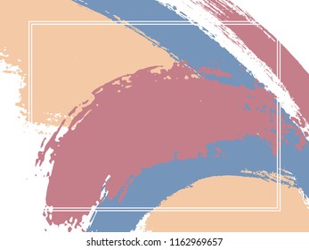 Horizontal border with paint brush strokes background.  Acrylic design template for card. Vector border rectangular frame with colorful painted ink brushstrokes watercolor texture.