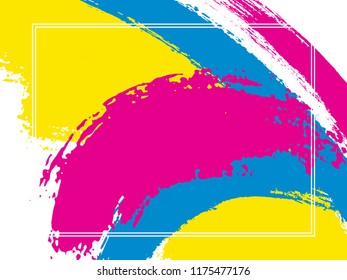Horizontal border with paint brush strokes background.  Advert design template for card. Vector border rectangular frame with colorful painted ink brushstrokes watercolor texture.