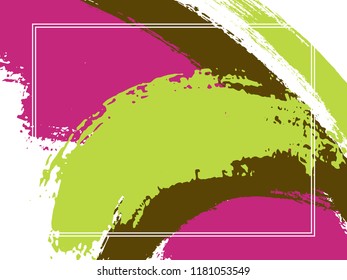 Horizontal border with paint brush strokes background.  Graphic design template for poster. Vector border rectangular frame with colorful painted ink brushstrokes backdrop, watercolor texture.