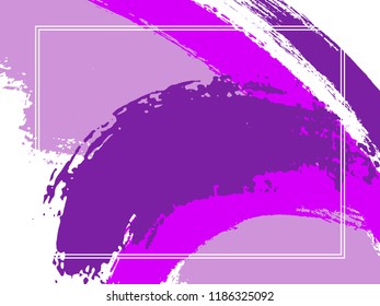Horizontal border with paint brush strokes background.  Modern design template for card. Vector border rectangular frame with colorful painted ink brushstrokes backdrop, watercolor texture.