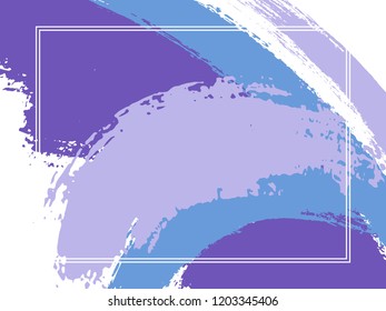 Horizontal border with paint brush strokes background.  Graphic design template for card. Vector border rectangular frame with colorful painted ink brushstrokes watercolor texture.