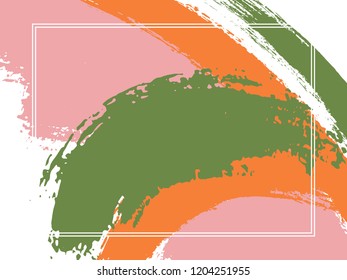 Horizontal border with paint brush strokes background.  Modern design template for card. Vector border rectangular frame with colorful painted ink brushstrokes backdrop, watercolor texture.