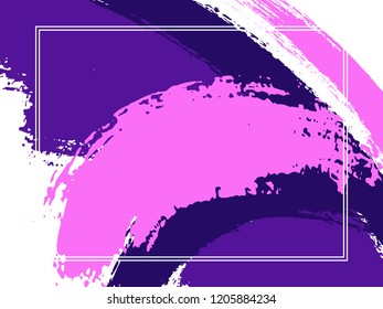Horizontal border with paint brush strokes background.  Advert design template for card. Vector border rectangular frame with colorful painted ink brushstrokes watercolor texture.