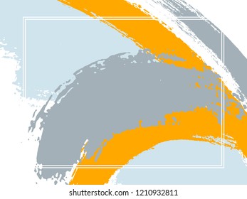 Horizontal border with paint brush strokes background.  Advert design template for card. Vector border rectangular frame with colorful painted ink brushstrokes backdrop, watercolor texture.