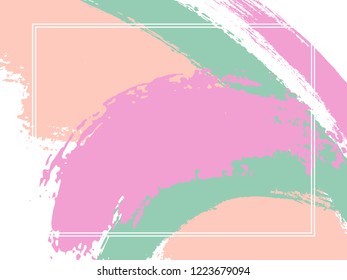 Horizontal border with paint brush strokes background.  Distressed design template for card. Vector border rectangular frame with colorful painted ink brushstrokes watercolor texture.