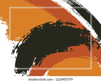 Horizontal border with paint brush strokes background.  Modern design template for card. Vector border rectangular frame with colorful painted ink brushstrokes backdrop, watercolor texture.