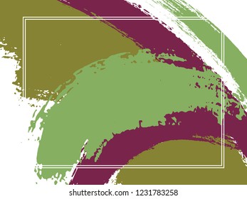 Horizontal border with paint brush strokes background.  Graphic design template for card. Vector border rectangular frame with colorful painted ink brushstrokes backdrop, watercolor texture.