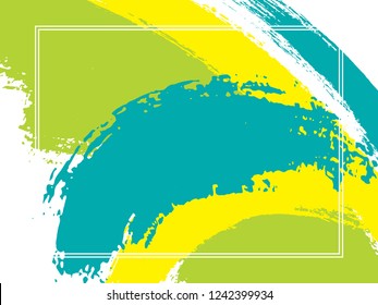 Horizontal border with paint brush strokes background.  Modern design template for card. Vector border rectangular frame with colorful painted ink brushstrokes backdrop, watercolor texture.