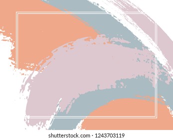 Horizontal border with paint brush strokes background.  Stylish design template for card. Vector border rectangular frame with colorful painted ink brushstrokes watercolor texture.