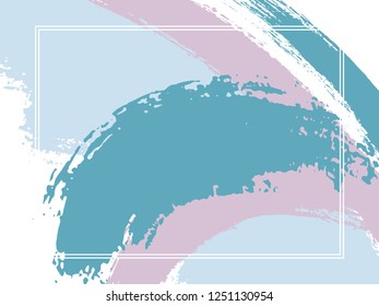 Horizontal border with paint brush strokes background.  Graphic design template for banner. Vector border rectangular frame with colorful painted ink brushstrokes backdrop, watercolor texture.