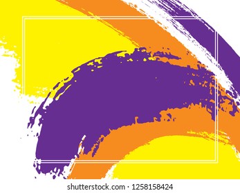 Horizontal border with paint brush strokes background.  Grunge design template for card. Vector border rectangular frame with colorful painted ink brushstrokes watercolor texture.