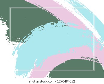Horizontal border with paint brush strokes background.  Textured design template for card. Vector border rectangular frame with colorful painted ink brushstrokes watercolor texture.