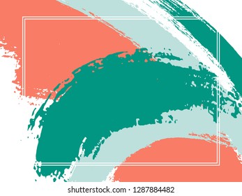 Horizontal border with paint brush strokes background.  Graphic design template for banner. Vector border rectangular frame with colorful painted ink brushstrokes watercolor texture.