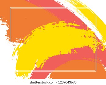 Horizontal border with paint brush strokes background.  Line art design template for card. Vector border rectangular frame with colorful painted ink brushstrokes watercolor texture.