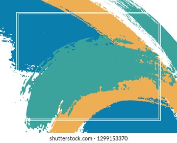 Horizontal border with paint brush strokes background.  Flat design template for card. Vector border rectangular frame with colorful painted ink brushstrokes watercolor texture.