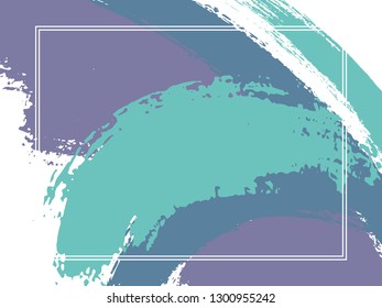 Horizontal border with paint brush strokes background.  Retro design template for card. Vector border rectangular frame with colorful painted ink brushstrokes backdrop, watercolor texture.