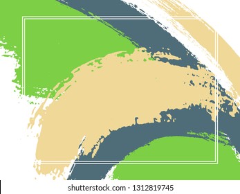 Horizontal border with paint brush strokes background.  Acrylic design template for card. Vector border rectangular frame with colorful painted ink brushstrokes watercolor texture.