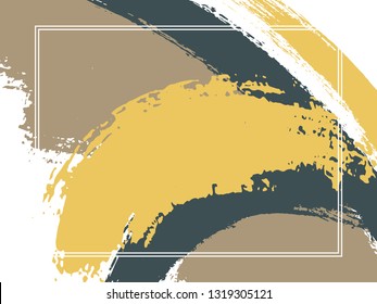 Horizontal border with paint brush strokes background.  Textured design template for card. Vector border rectangular frame with colorful painted ink brushstrokes backdrop, watercolor texture.