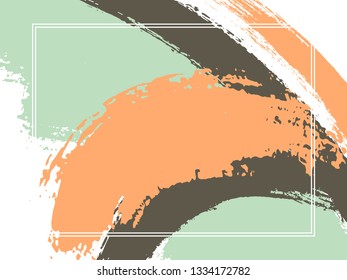 Horizontal border with paint brush strokes background.  Grunge design template for card. Vector border rectangular frame with colorful painted ink brushstrokes backdrop, watercolor texture.