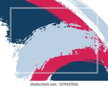 Horizontal border with paint brush strokes background.  Graphic design template for poster. Vector border rectangular frame with colorful painted ink brushstrokes watercolor texture.